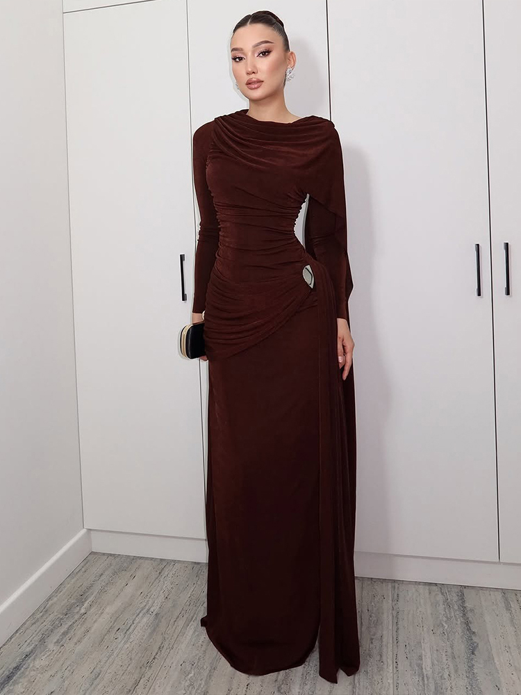 Linen Dress Wrap - Kliou Ruched Elegant Long Dress Woman