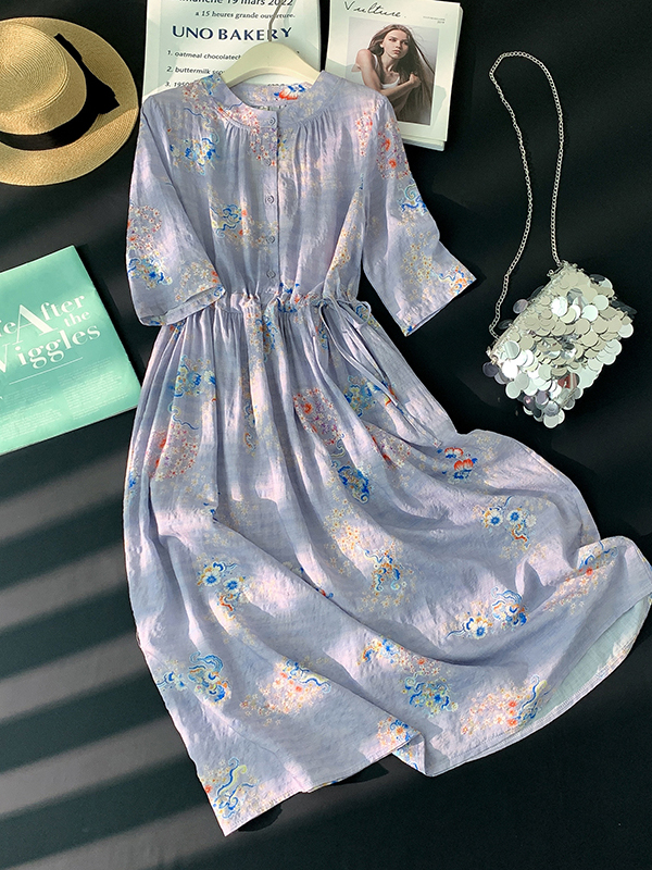 Midi Skirt Floral - Elegant Vintage Floral Print Women's Dress