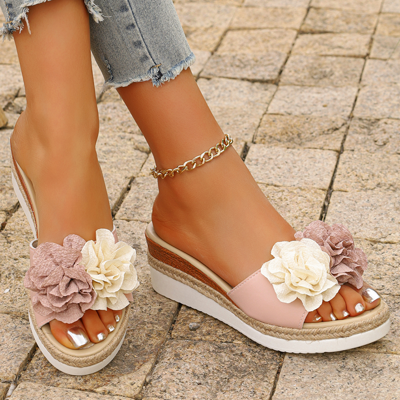 Women's Pink Flower Decor Plat - Wedge Espadrille Women incelemesi ve fiyatı