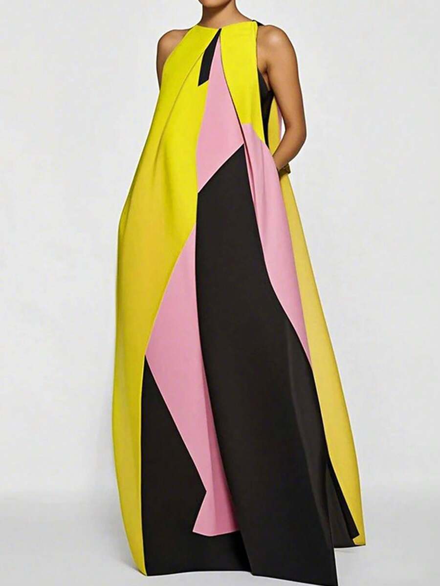 Women Color Block Maxi Dress H - Maxi Dress Halter incelemesi ve fiyatı