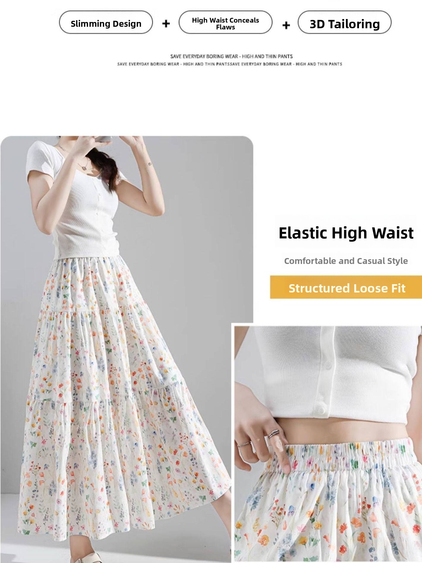 plus Size Floral Print A-Line  - Midi Skirt Floral incelemesi ve fiyatı