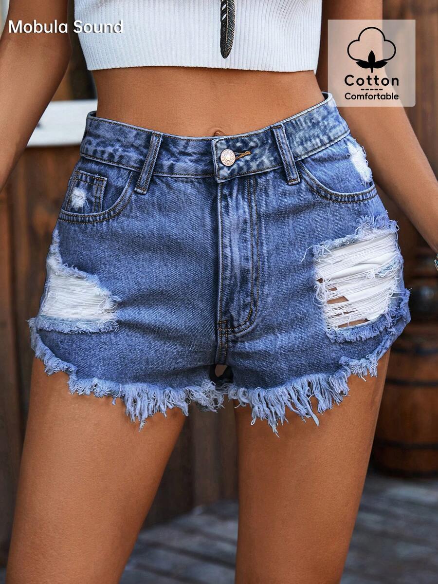 Ripped Denim Shorts High Waist - Shorts Denim Frayed incelemesi ve fiyatı