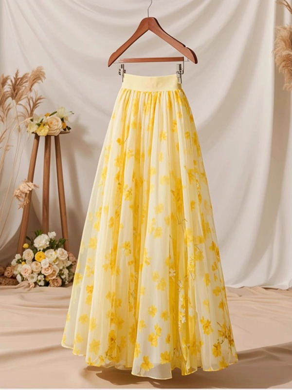 Summer 2026 High Waist Yellow  - Midi Skirt Floral incelemesi ve fiyatı