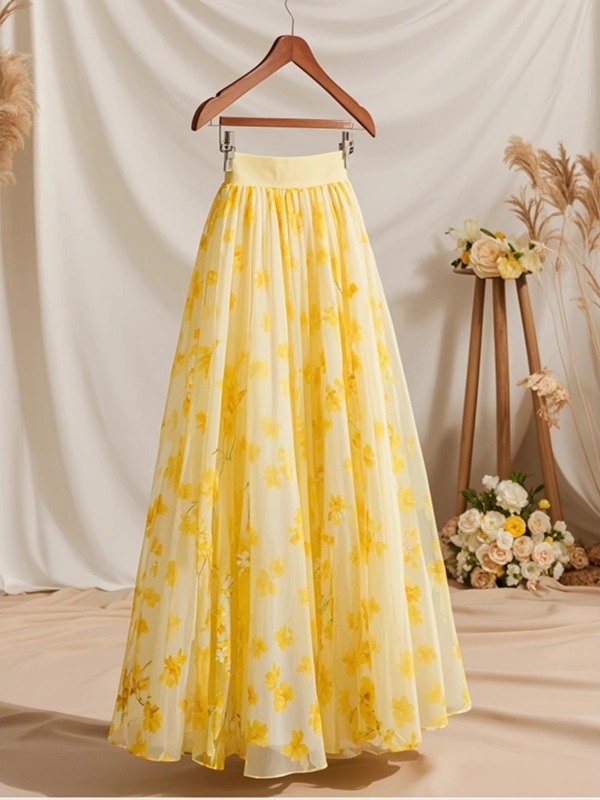Summer 2026 High Waist Yellow  - Midi Skirt Floral incelemesi ve fiyatı