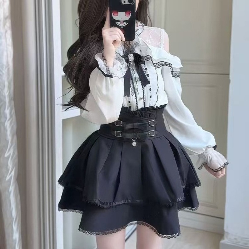 Japanese Gothic Y2k Lolita Sty - Blouse Off Shoulder incelemesi ve fiyatı