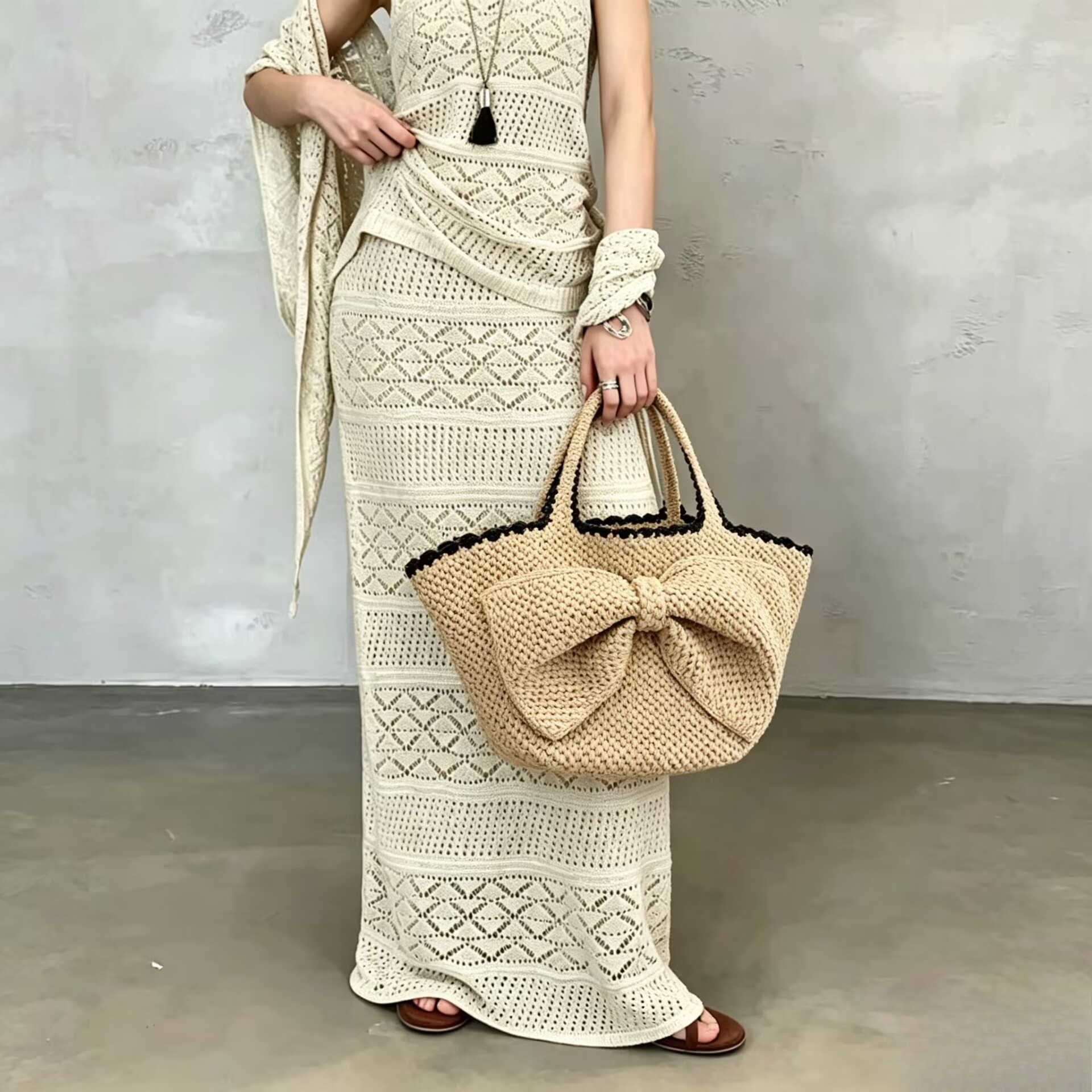 NEW raffia bow crochet handwov - Crochet Bag Raffia incelemesi ve fiyatı