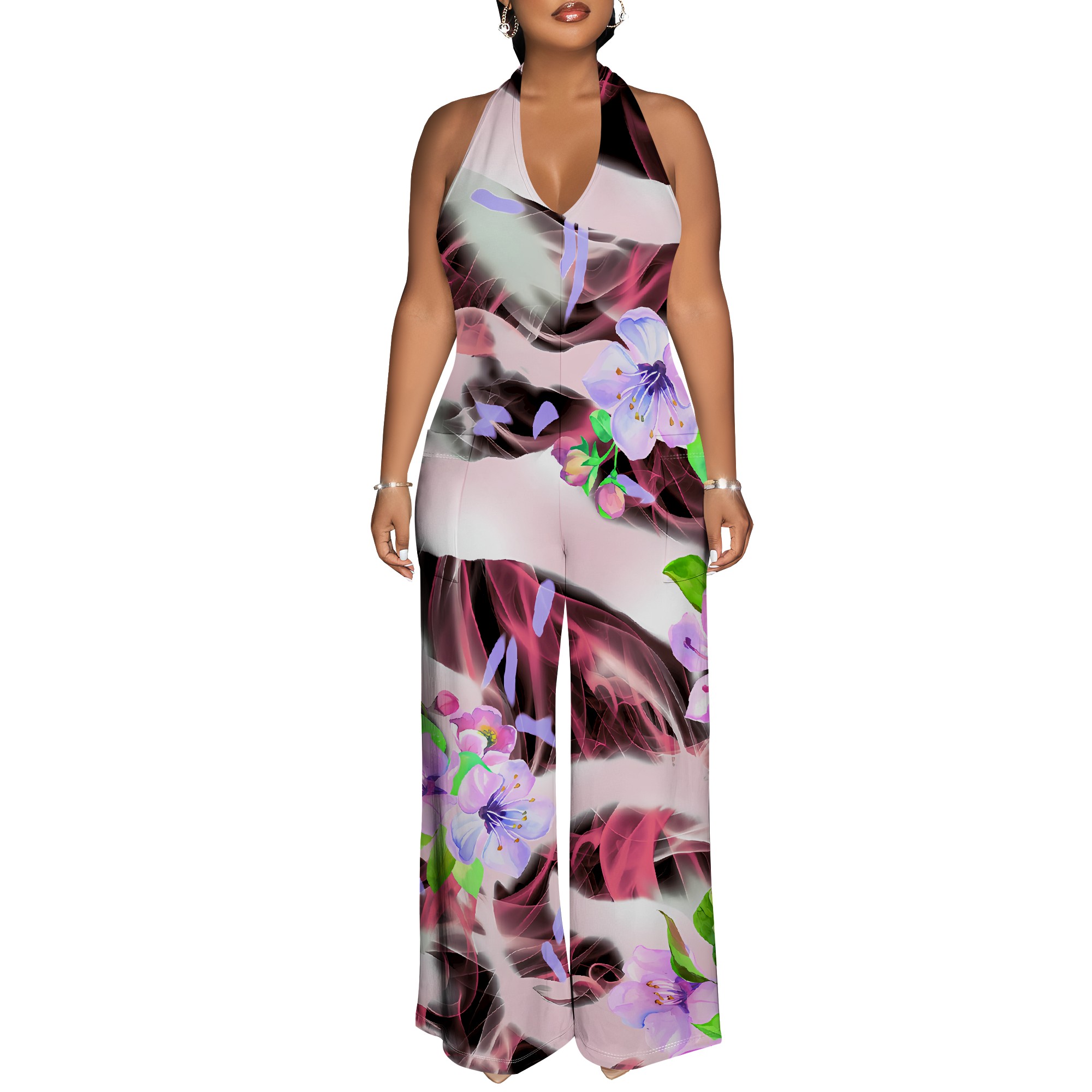 Floral Print Halter Jumpsuit - - Romper Floral Print incelemesi ve fiyatı