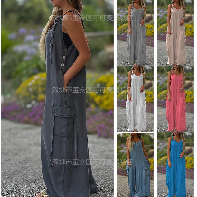 Loose Summer Jumpsuit Casual L - Jumpsuit Linen Relaxed incelemesi ve fiyatı