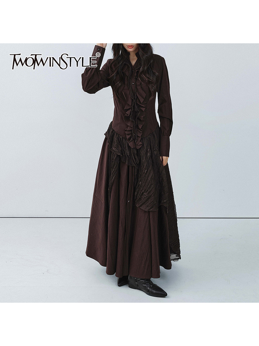 TWOTWINSTYLE Brown Spliced Fol - Linen Dress Wrap incelemesi ve fiyatı