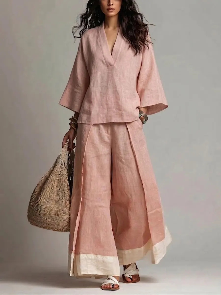 Summer Women V-neck Cotton Lin - Linen Pant Wide incelemesi ve fiyatı