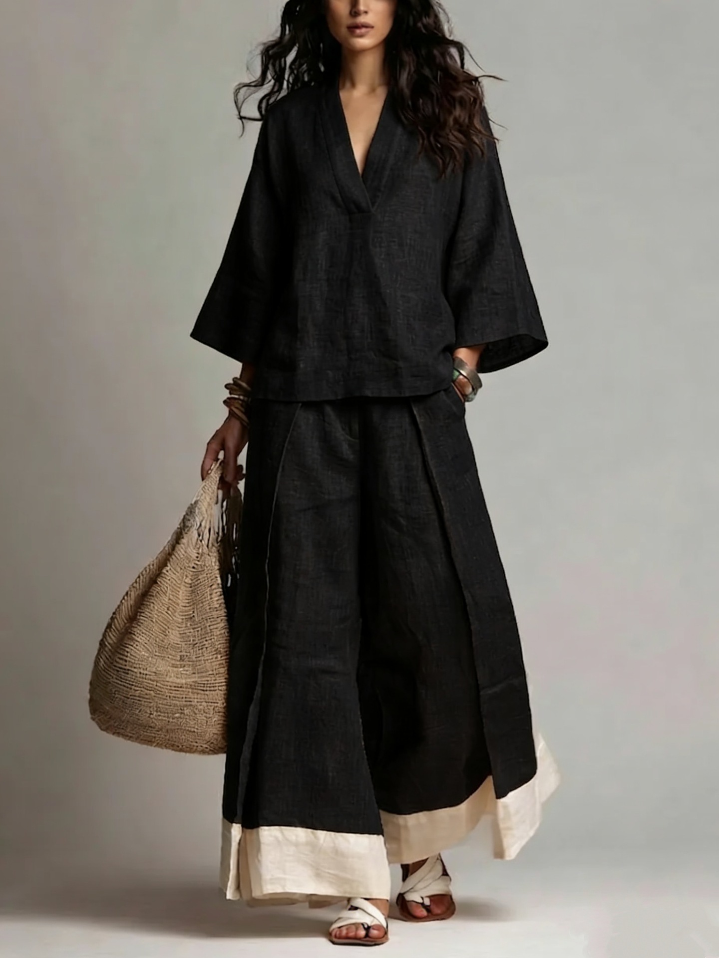 Summer Women V-neck Cotton Lin - Linen Pant Wide incelemesi ve fiyatı