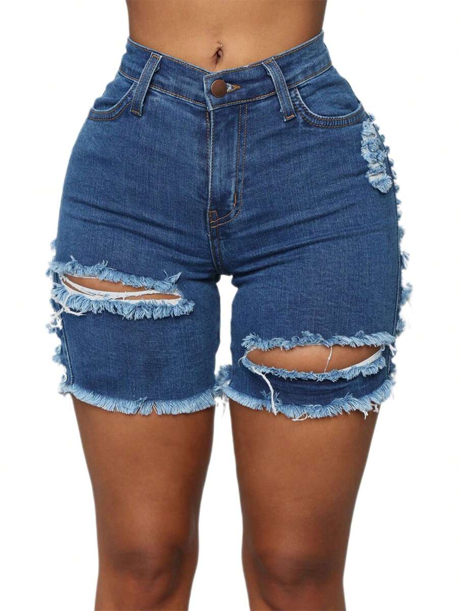 Women High Waist Ripped Denim  - Shorts Denim Frayed incelemesi ve fiyatı