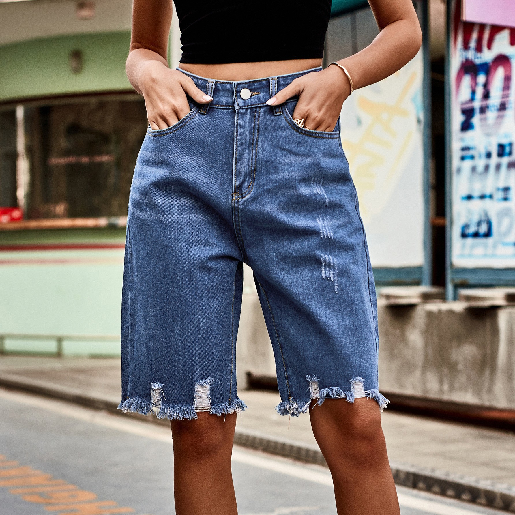 Summer Women's Clothing Distre - Shorts Denim Frayed incelemesi ve fiyatı