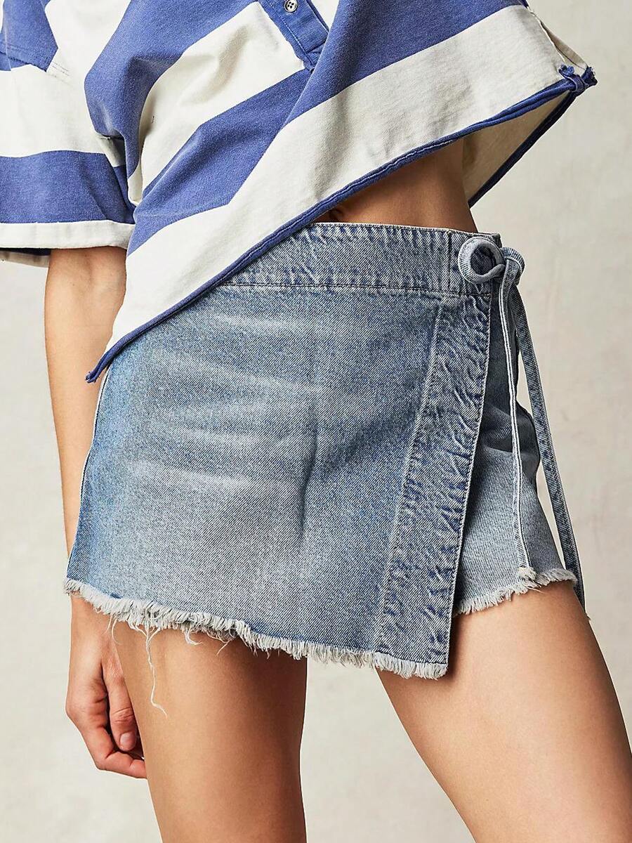 Women Denim Mini Skirt High Wa - Shorts Denim Frayed incelemesi ve fiyatı