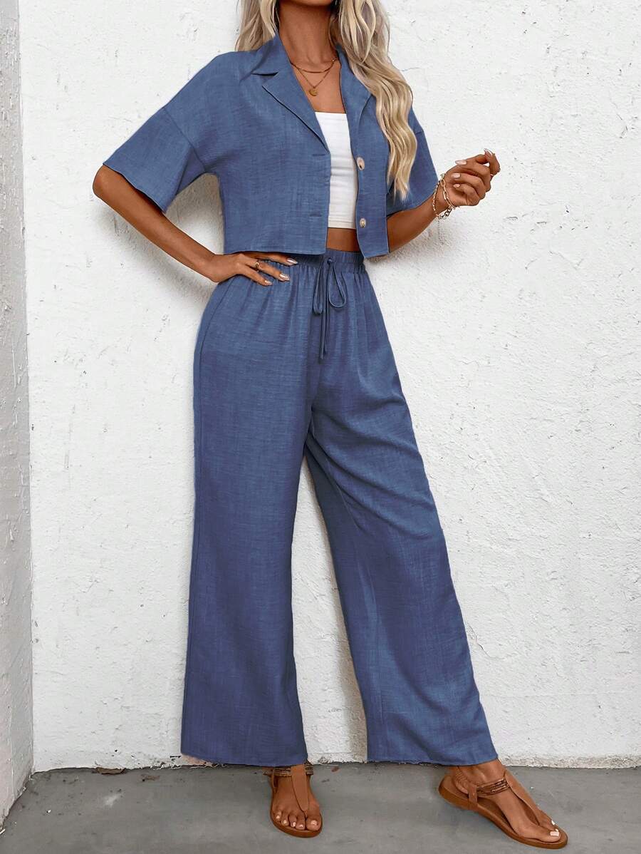 Womens Linen Short Sleeve Shir - Linen Pant Wide incelemesi ve fiyatı