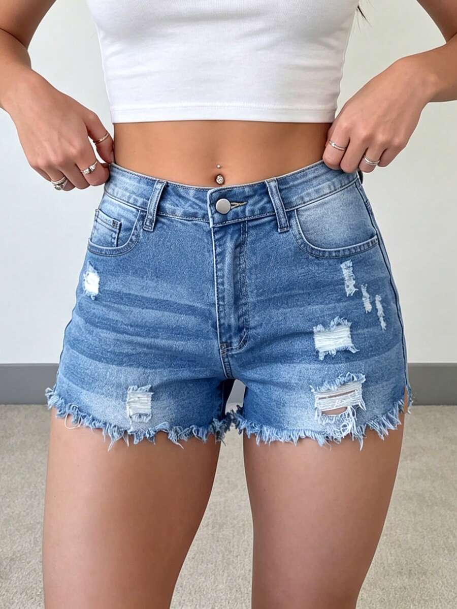 Womens Casual Distressed Denim - Shorts Denim Frayed incelemesi ve fiyatı
