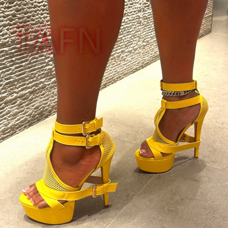 Mesh Buckle Strap Stiletto Pla - Sandal Strappy Heeled incelemesi ve fiyatı