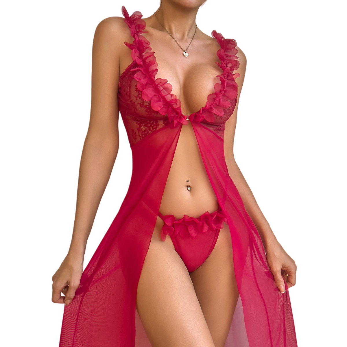 Women's Sexy Red Lace Robe & T - Kimono Sheer Floral incelemesi ve fiyatı