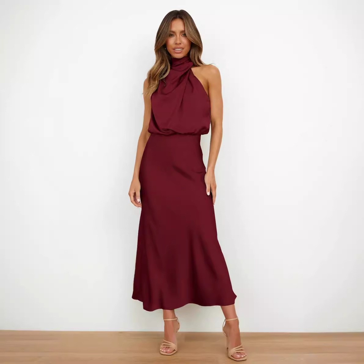 Satin Dress Sleeveless Halter  - Maxi Dress Halter incelemesi ve fiyatı
