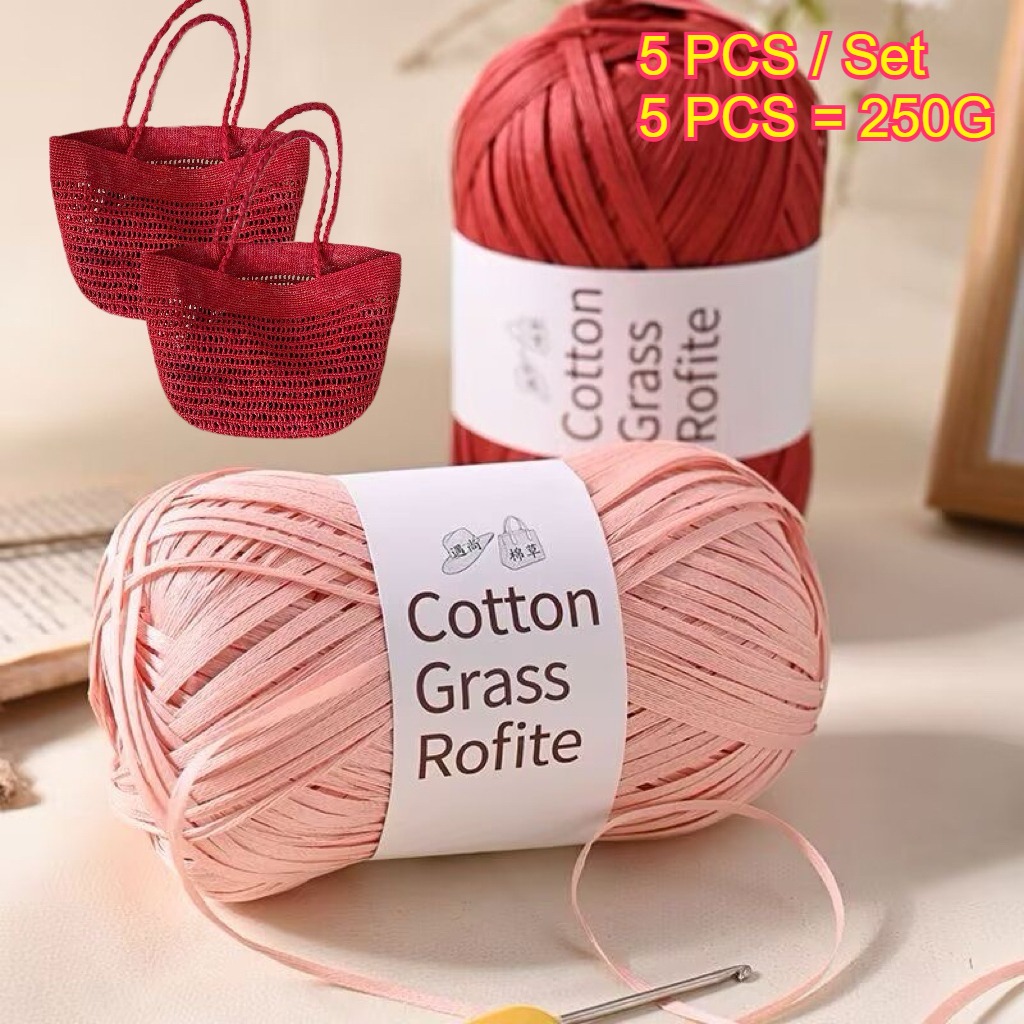 5PCS 250g Raffia Paper Rope Kn - Crochet Bag Raffia incelemesi ve fiyatı