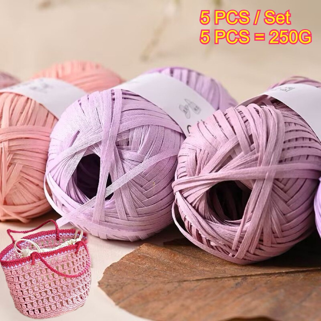5PCS 250g Raffia Paper Rope Kn - Crochet Bag Raffia incelemesi ve fiyatı