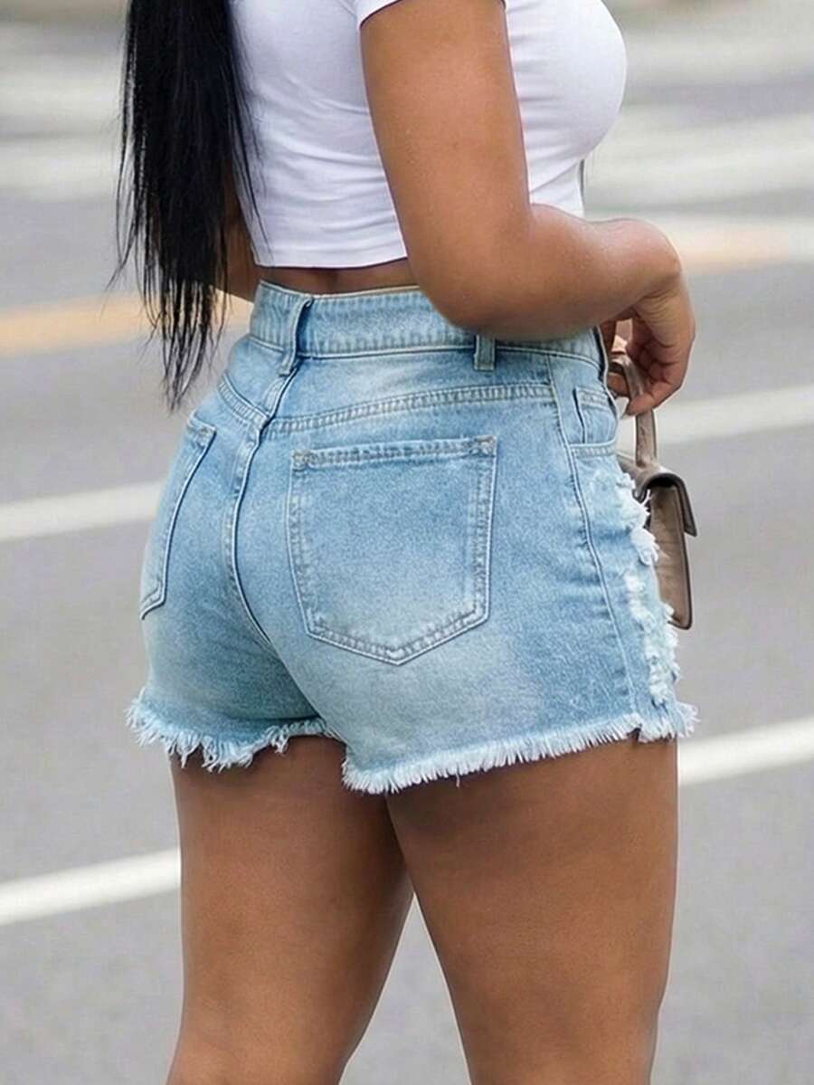 Women High Waist Denim Shorts  - Shorts Denim Frayed incelemesi ve fiyatı
