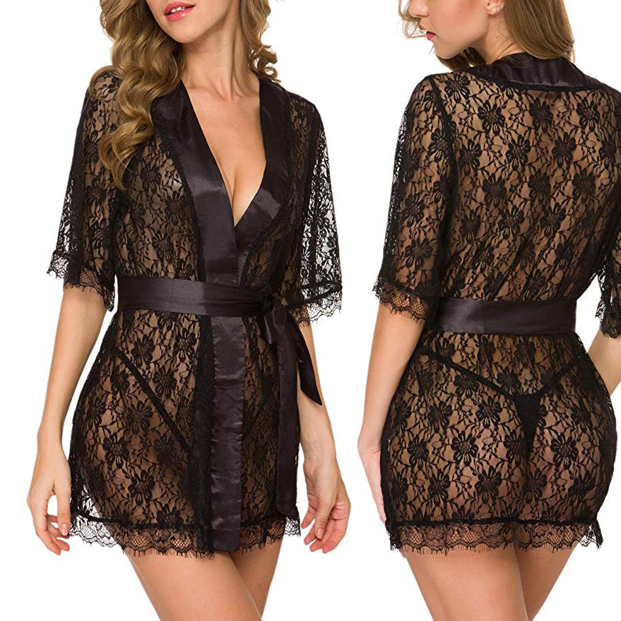Floral Lace V-Neck Lingerie Ni - Kimono Sheer Floral incelemesi ve fiyatı