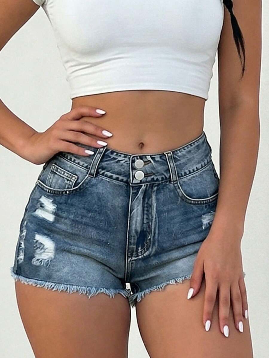 Mid-Rise Womens Denim Shorts W - Shorts Denim Frayed incelemesi ve fiyatı